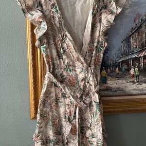 Veronica Beard Paisley Ruffle Wrap dress  - Cream with Green & Rust 4